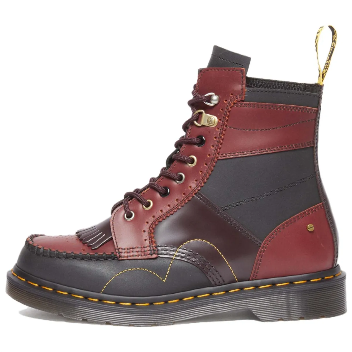 Dr.Martens Leather Short Combat Boots Unisex Black Red