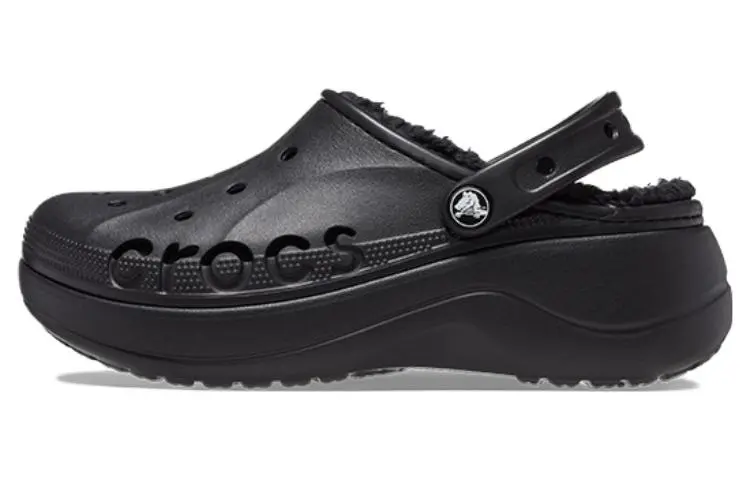 Crocs Baya Platform Lined Clog Sandals 'Black' Women's