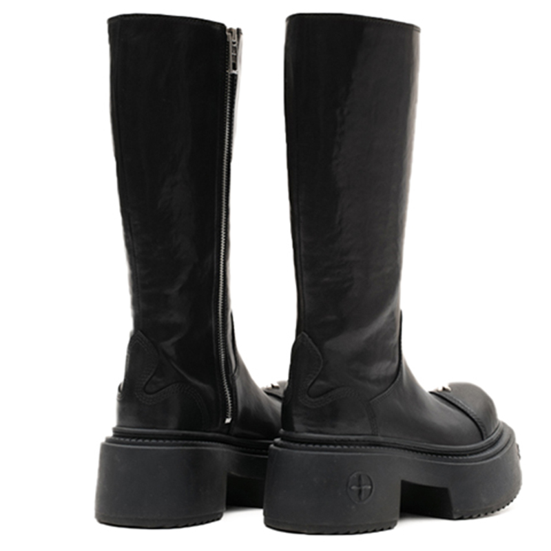 SMFK Compass Cow Leather Knee high Boots 7cm Women's Wilderness Black