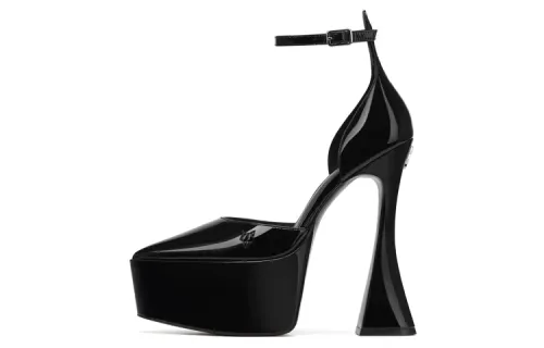 Naked Wolfe Daria Sheepskin Chunky Heel High Heels Women's Black