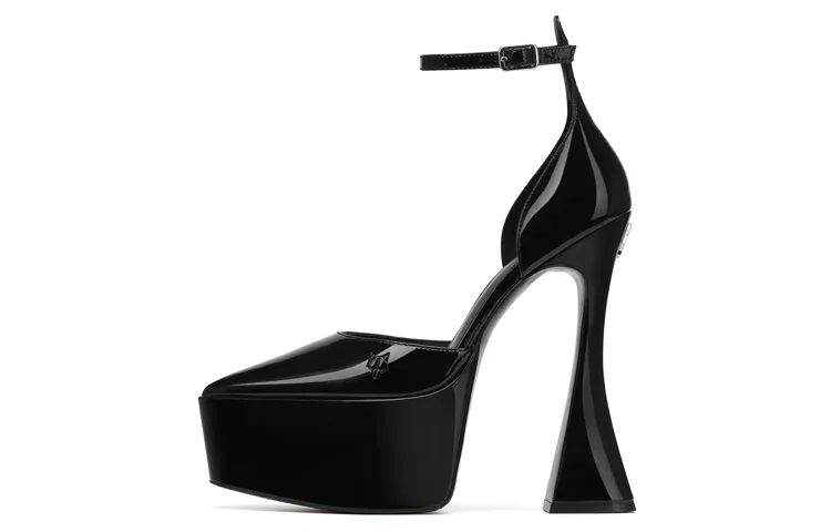 Naked Wolfe Daria Sheepskin Chunky Heel High Heels Women's Black