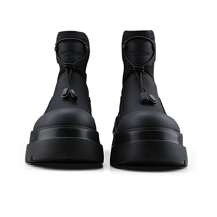 HANQIAORIJI Heavyweight Collection Cow Split Leather Ankle Boots 5CM Unisex Black