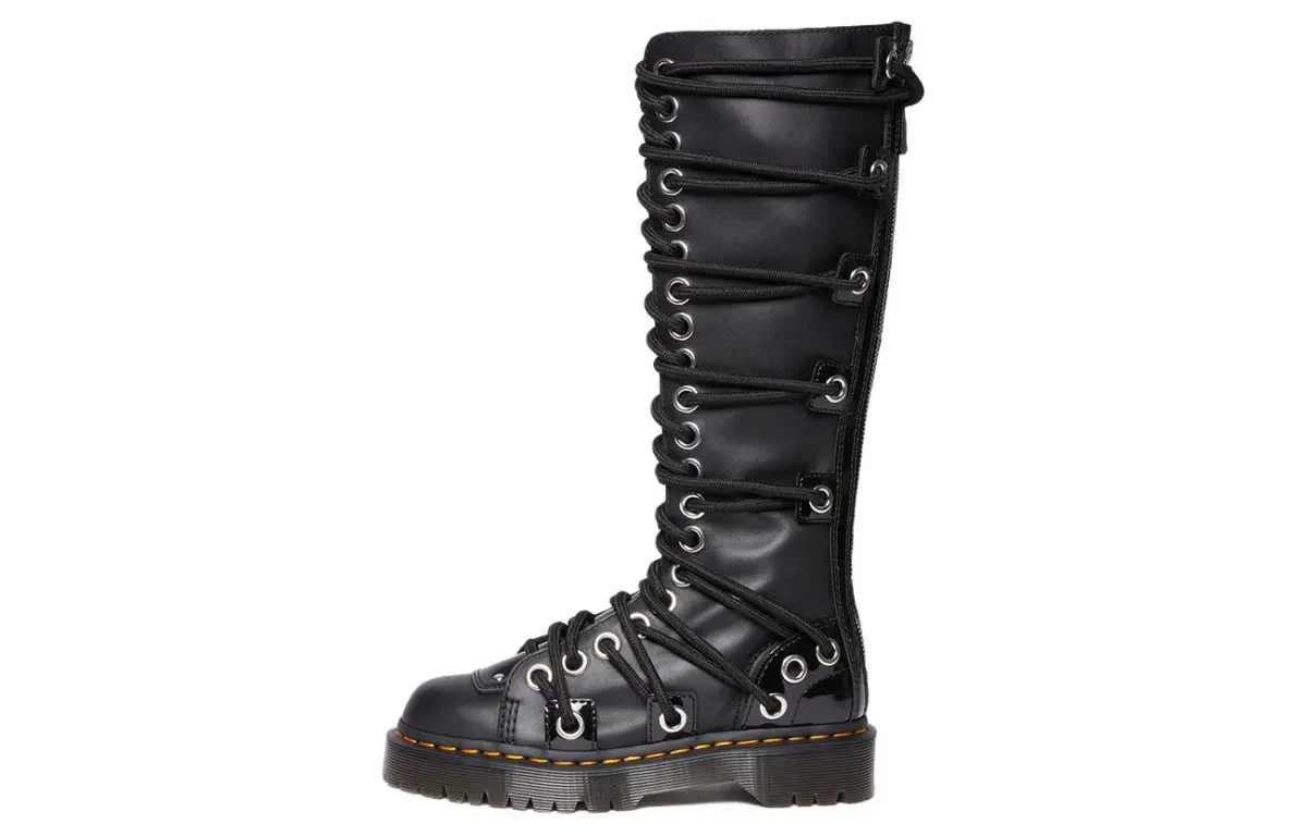 Dr.Martens DARIA 1B60 BEX Leather Crisscross Strap Knee high Boots Women's Black