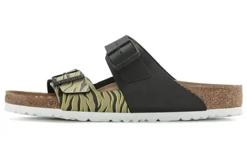 Birkenstock Synthetic Leather Slide Slippers Unisex Black Brown Narrow
