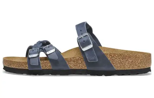 Birkenstock Leather Slide Slippers Women's Blue
