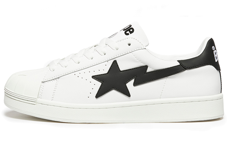 A BATHING APE Skull STA Leather Low top Stylish Skateboarding Shoes Men's White Black