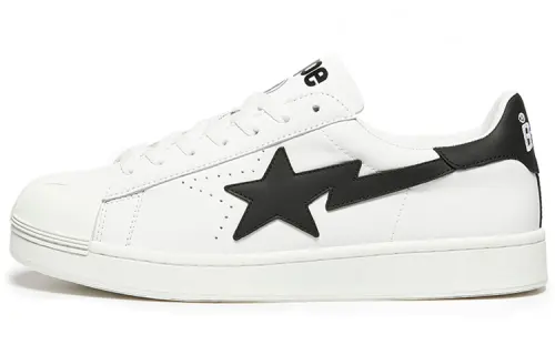 A BATHING APE Skull STA Leather Low top Stylish Skateboarding Shoes Men's White Black