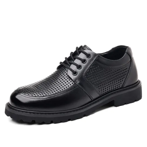 Mulinsen cow leather lace-up round toe thick sole formal leather shoes men's black