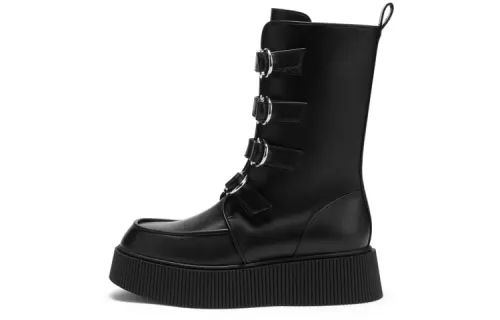 CHARLES&KEITH Combat Boots Women's Black White