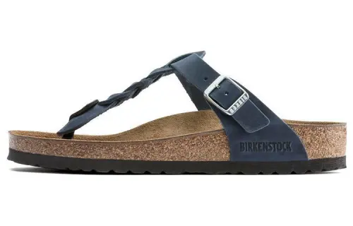 Birkenstock Leather Flip Flops Unisex Prussian Blue