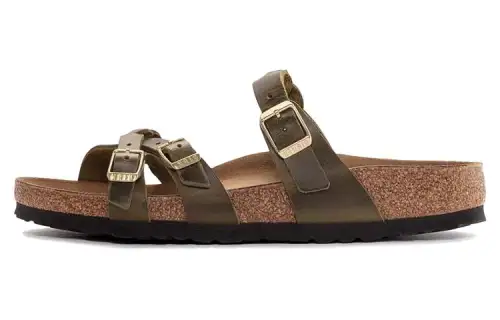 Birkenstock Franca Oiled Leather Narrow Fit Sandals 'Olive Green' Women's