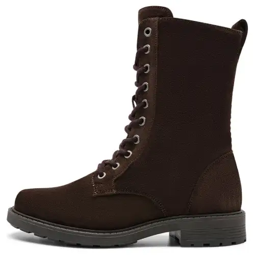 Clarks Suede Crew Combat Boots 3cm Women's Dark Brown