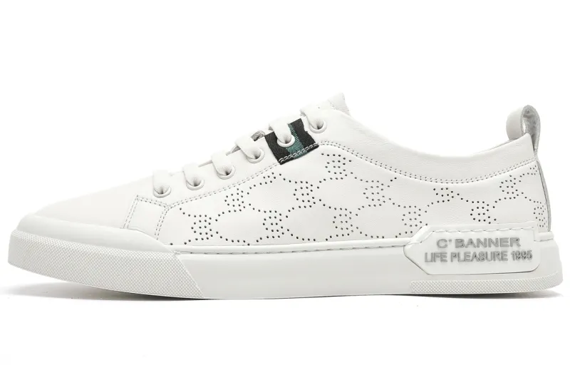 C°BANNER Top Grain Cow Leather Stylish Skateboarding Shoes Men's White