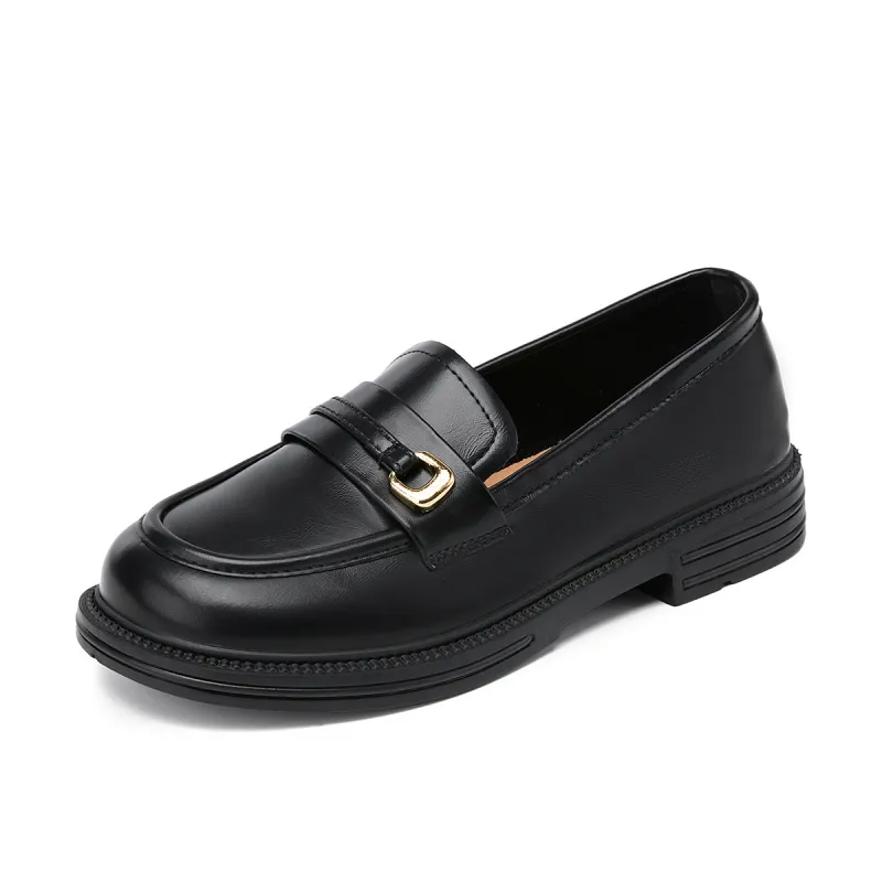 La Chapelle simple British style fashionable small leather shoes PU comfortable and breathable trendy slip-ons for daily commuting loafers 2.4cm women's black