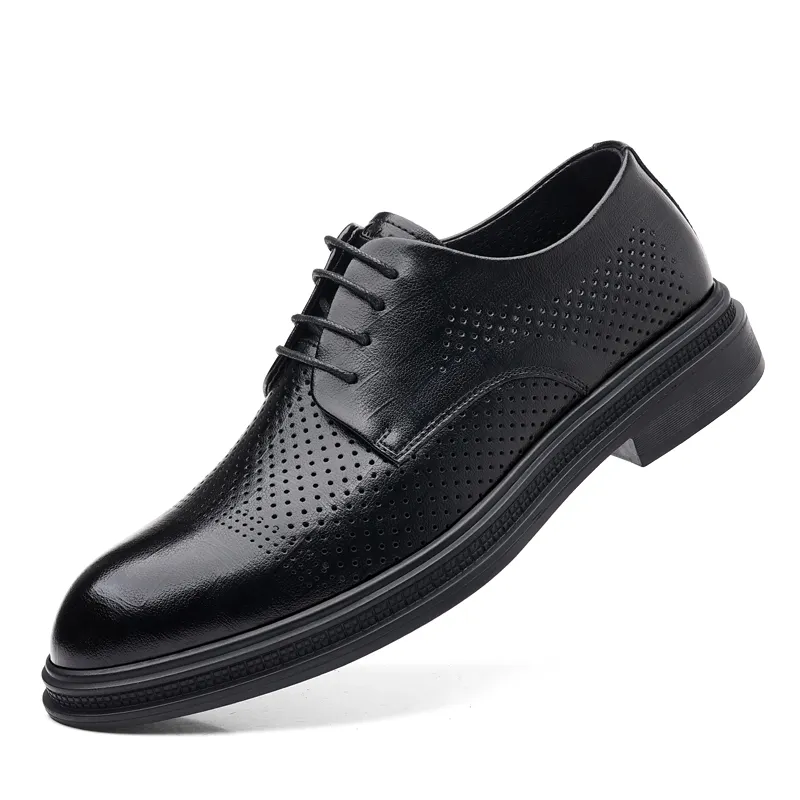 Mulinsen two-layer cowhide, hollow and breathable, British and Korean style formal leather shoes, men's style