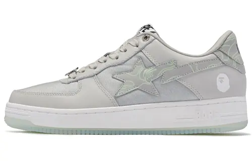 A BATHING APE STA Canvas Leather Low top Stylish Skateboarding Shoes Women's Gray Green