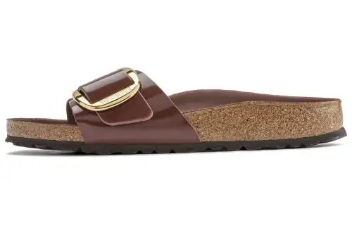 Birkenstock Leather Slide Slippers Unisex Brown Regular