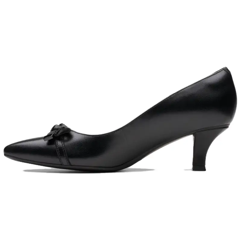 Clarks Leather Comfortable Round Toe Slim Heel High Heels 5CM Women's Black
