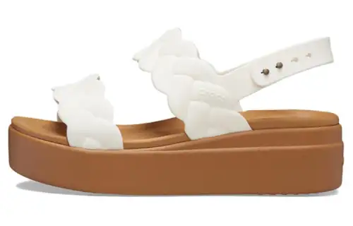Crocs Brooklyn Woven Wedge Sandals 'White Brown' Women's