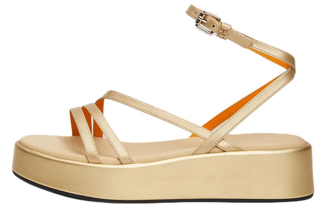 Tommy Hilfiger Leather One Strap Sandals 4.5cm Women's Gold