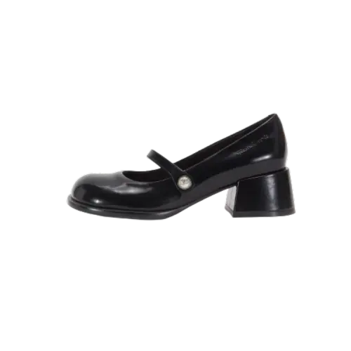 Teenie Weenie Cow Leather Chunky Heel Mary Jane Shoes Women's Black