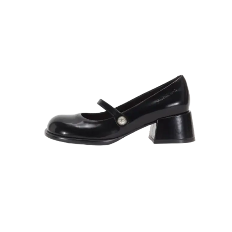 Teenie Weenie Cow Leather Chunky Heel Mary Jane Shoes Women's Black