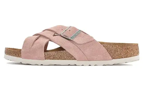 Birkenstock Lugano Collection Cow Suede Stylish Sandal Unisex Pink Narrow