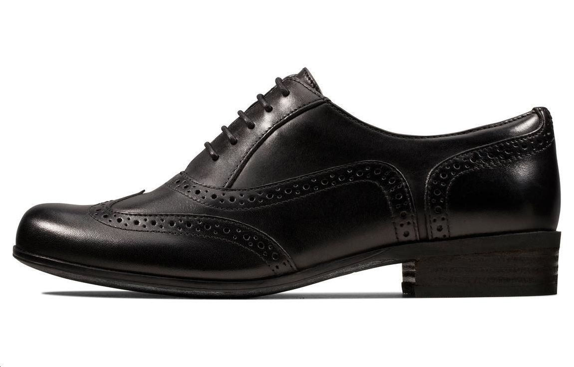 Clarks cow leather brogue engraved casual leather shoes women's black