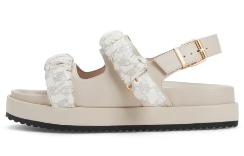 CHARLES&KEITH Small Ck Top Grain Cow Leather One Strap Sandals 4cm Women's Chalk White/Black