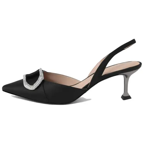 CHARLES&KEITH Fabric One Strap Sandals 6.3CM Women's Black