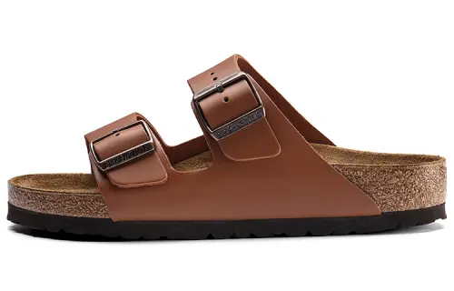 Birkenstock Leather Slide Slippers Unisex Ginger Brown Narrow