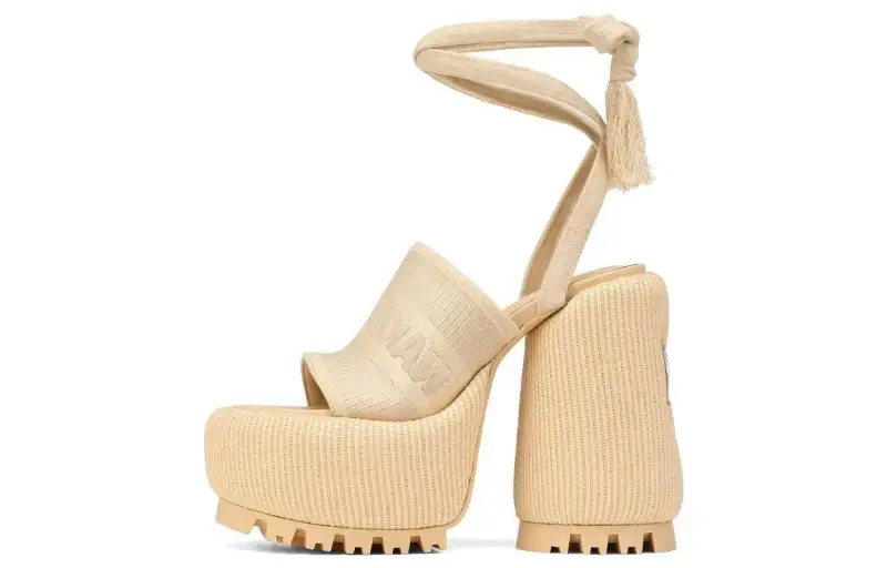 Naked Wolfe Beach Comfortable Round Toe One Strap Sandals 14.5cm Women's Beige