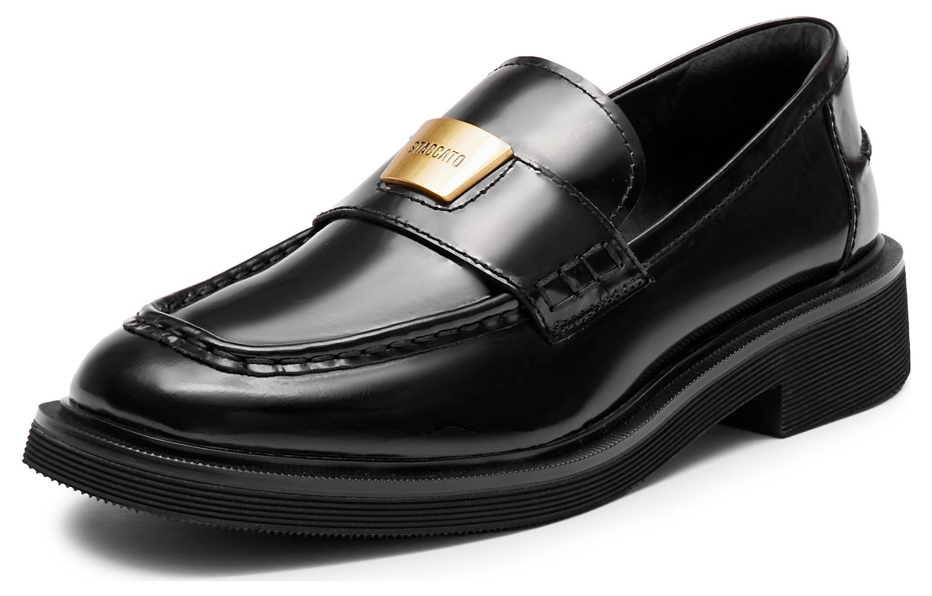 Staccato Small Gold Brick Jazz Cow Leather Loafers 3.5cm Women's