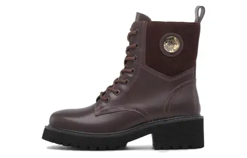 CHRISDIEN DENY Cow Leather Crew Combat Boots 5cm Women's Coffee