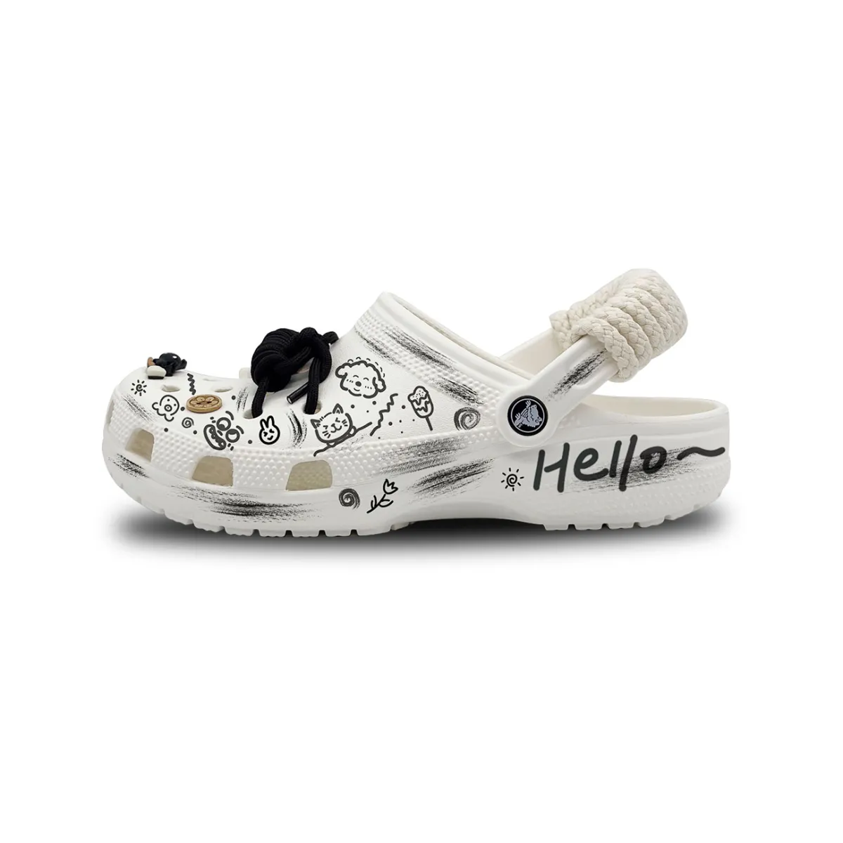 Crocs Classic Clog Happy Graffiti EVA Clogs Unisex White