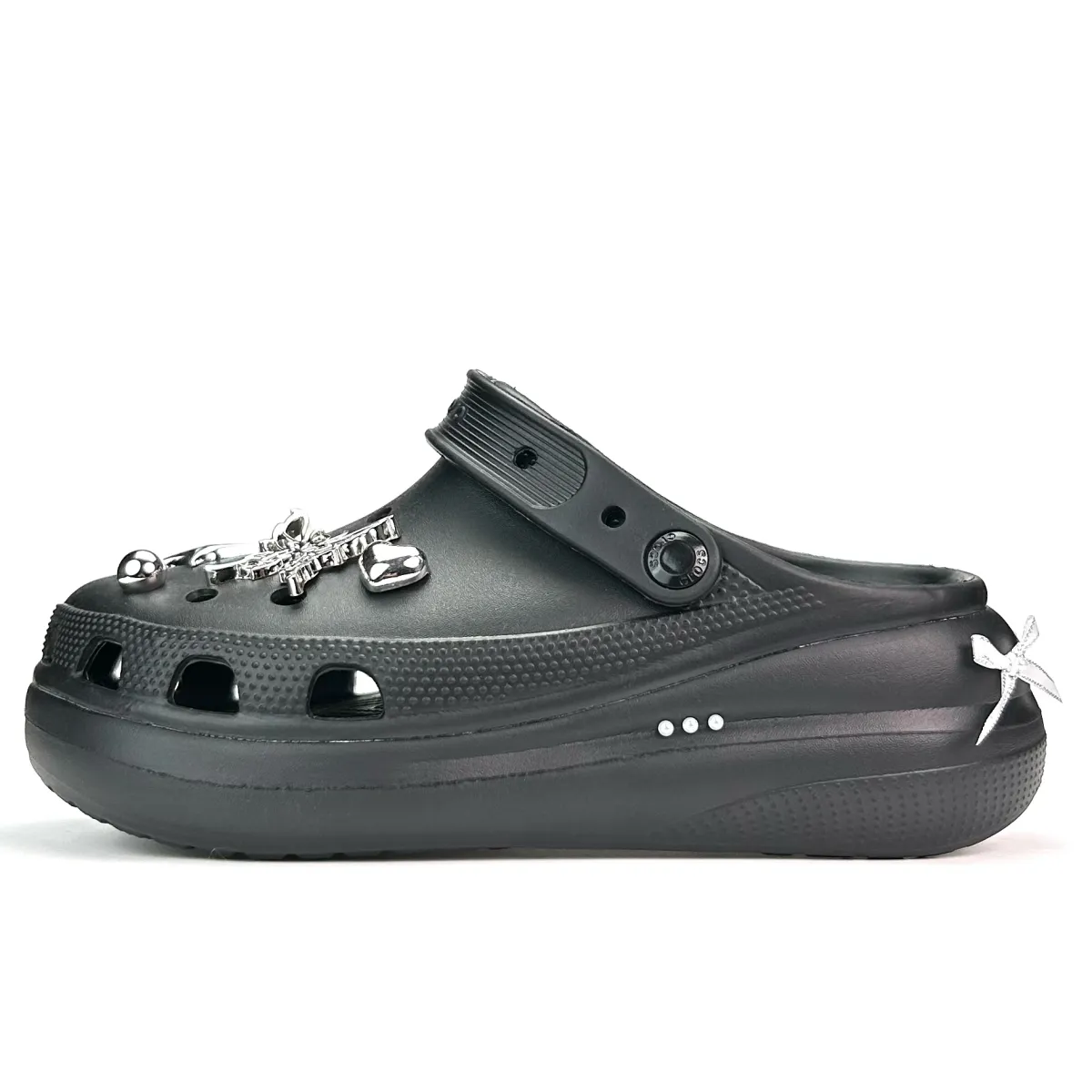 Crocs Classic Clog Silver Butterfly EVA Clogs Unisex Black