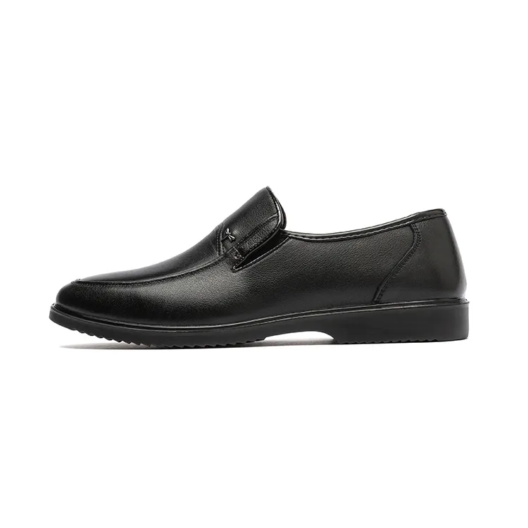 Red Dragonfly first-layer cowhide classic business soft sole comfortable and versatile non-slip slip-on casual leather shoes men's black