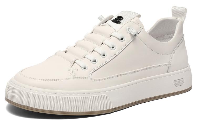 BELLE Top Grain Cow Leather Low top Skateboard Shoes 3cm Men's Black White