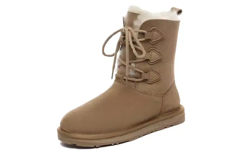 EVERAU Sheepskin Crew Snow Boots Women's Brown