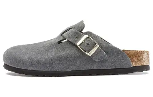 Birkenstock Suede Closed Toe Slippers Unisex Dark Gray