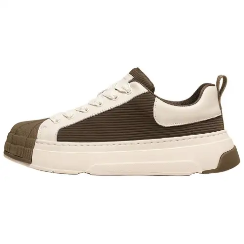 JANE HARLOW Textile, Top Grain Cow Leather Slip Resistant Cushioning Low top Skateboard Shoes Men's Khaki