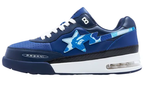 Pagani x A BATHING APE ROAD STA Leather Low top Stylish Skateboarding Shoes Women's Blue