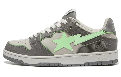 A BATHING APE SK8 STA Cow Leather Low top Stylish Skateboarding Shoes Women's Gray Green