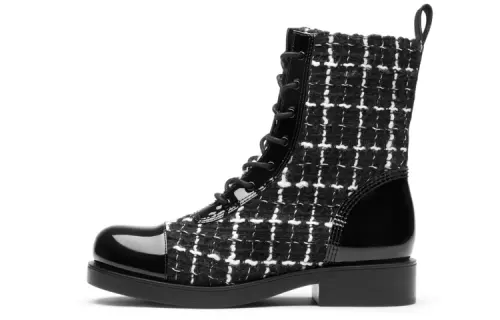 CHARLES&KEITH Combat Boots Women's Black Textured/Black/Pink White
