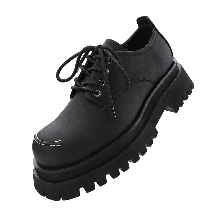 HANQIAORIJI Le Collection Cow Split Leather Casual Shoes 6.5cm Unisex Black