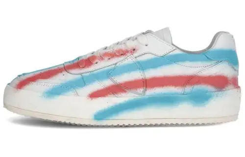 PHILIPPE MODEL Cow Leather Low top Skateboard Shoes Men's White Blue Red