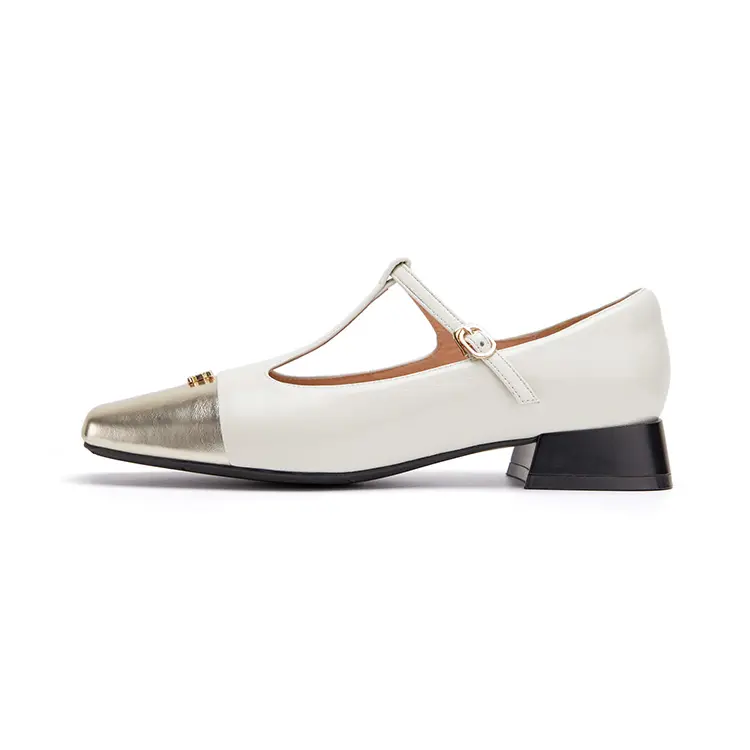 Marie Claire Cow Leather Chunky Heel Mary Jane Shoes Women's White