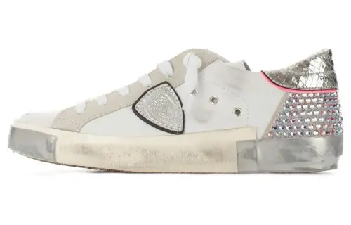 PHILIPPE MODEL Leather Stylish Skateboarding Shoes Women's Silver White
