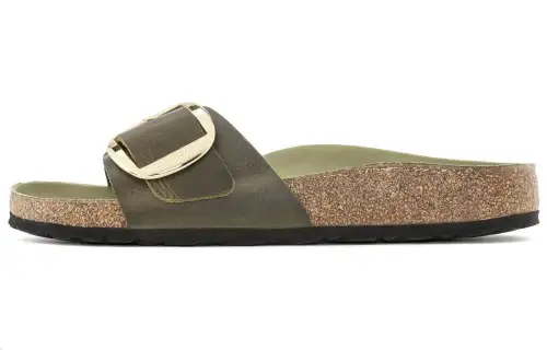 Birkenstock Madrid Big Buckle Leather Slide Slippers Women's Olive Green Regular