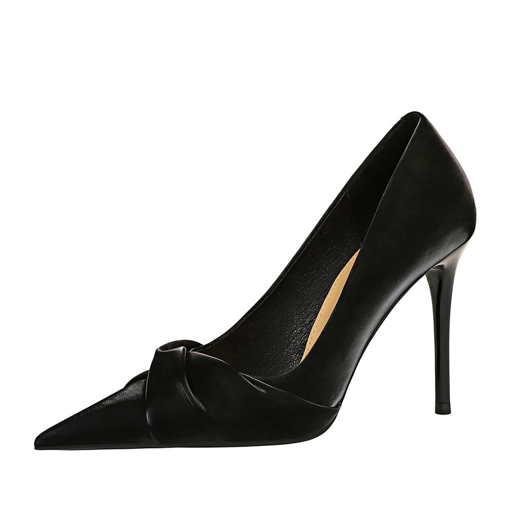 YAFEI XUANYU Yafei Xuanyu PU super fiber leather elegant shallow mouth pointed bow stiletto heels women's style